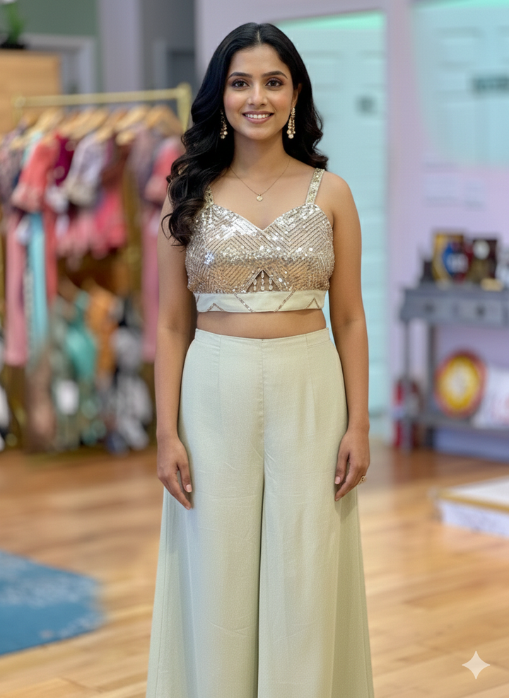 Pastel Mint Sharara Set With Jacket