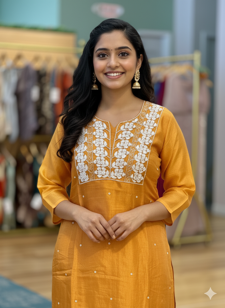 Apricot Embroidered Salwar Set