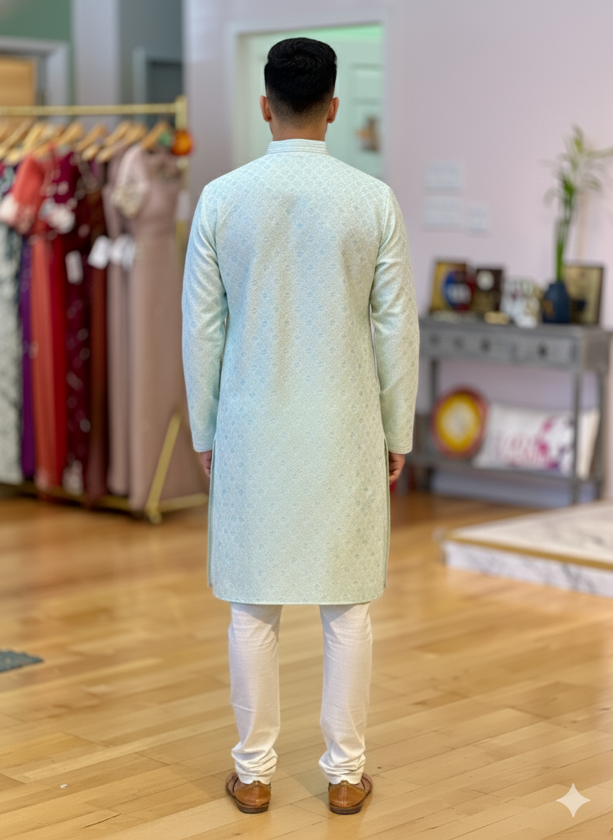 Pastel Mint Banarasi Kurta And Pajama