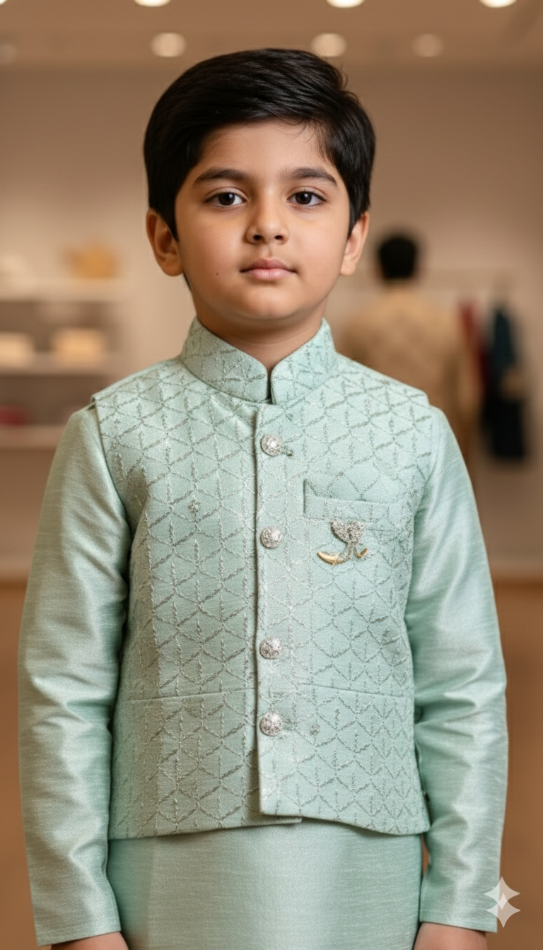 Pastel Mint Kurta Set WIth Sequins Vest