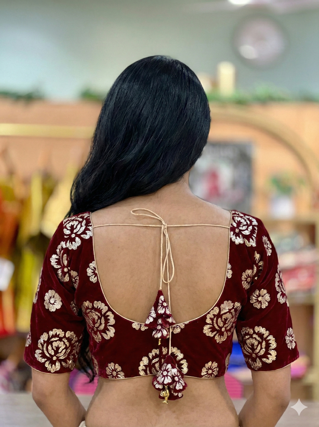 Dark Maroon Velvet Embroidered Blouse