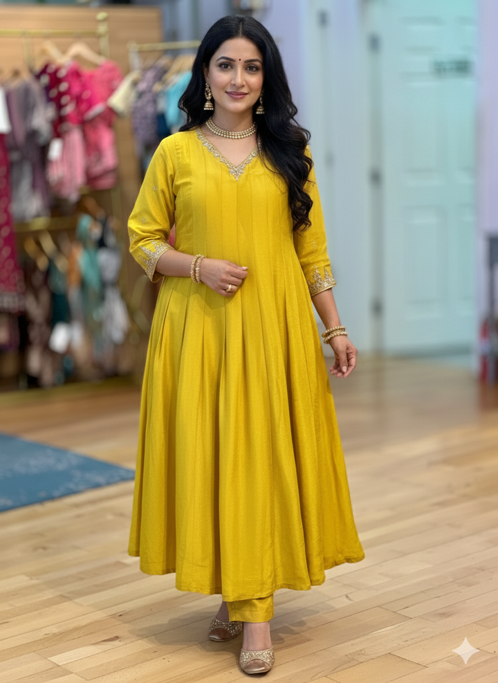 Mustard Yellow Embroidered Anakali Set