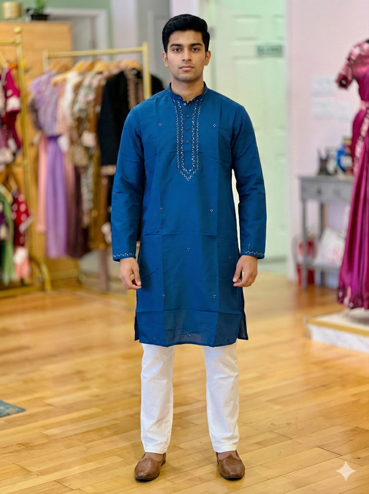 Sequins Yoke Silk Kurta
