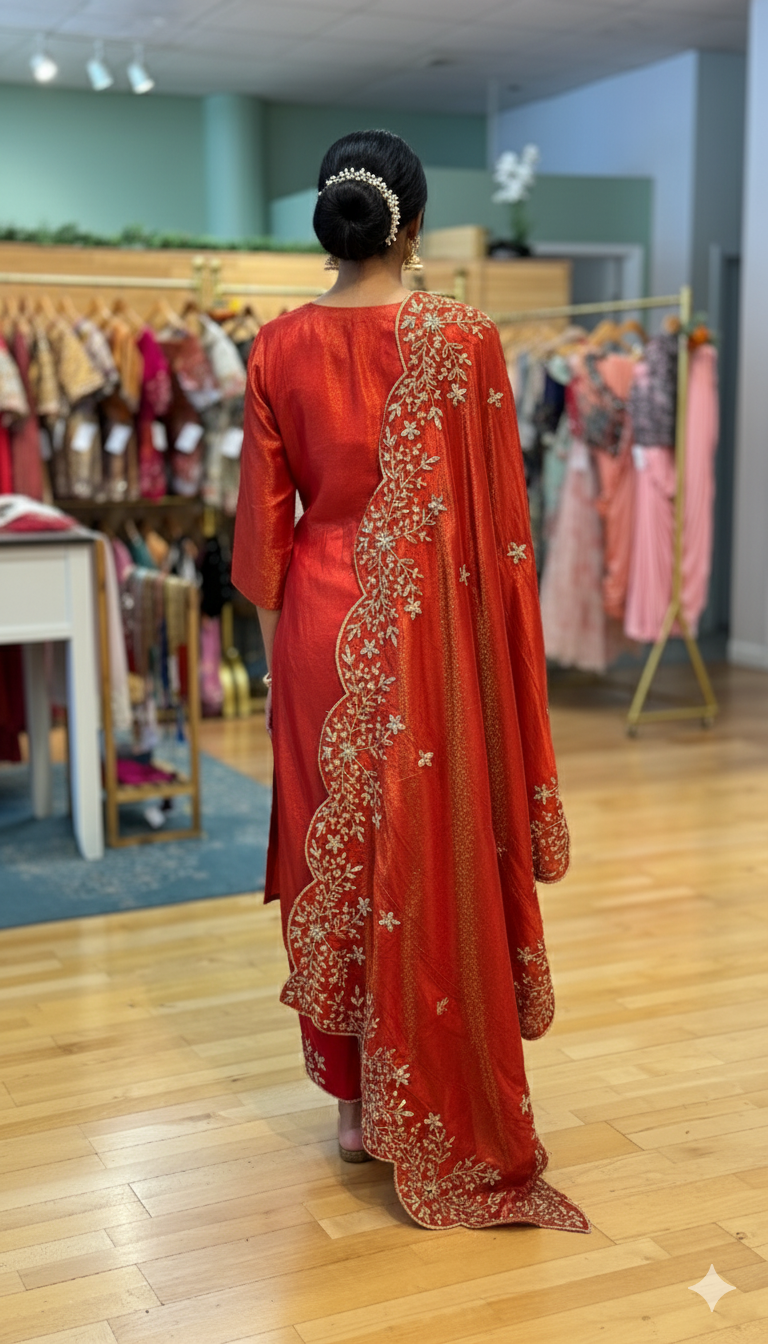 Burnt Orange Mirror Work Embroidered Salwar Set