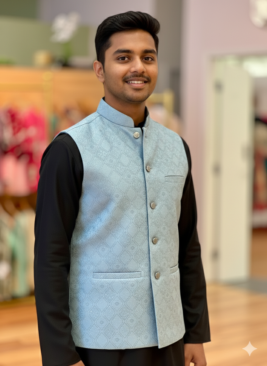 Sky Blue Color Banarasi Brocade Vest