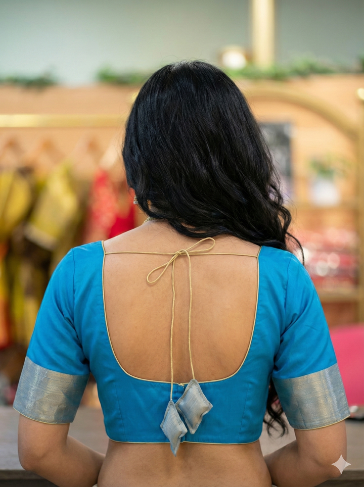 Dark Sky Blue Kanchi Silk Blouse