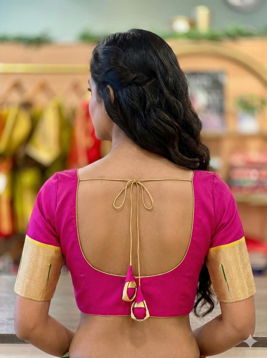 Dark Pink Silk Blouse with Paithani Sleeve Borders