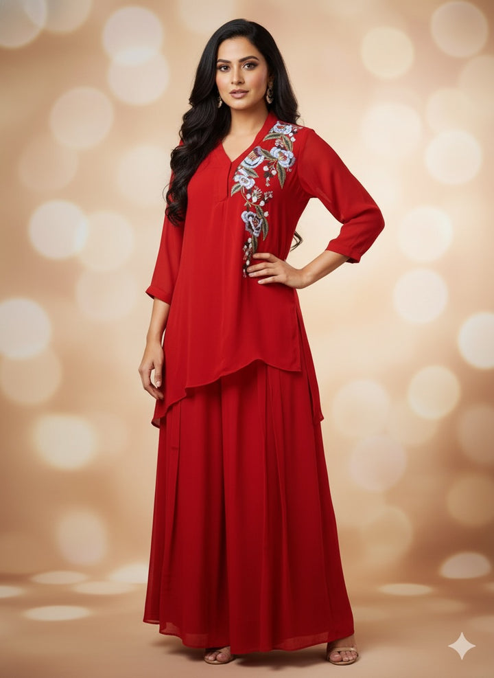 Red Embroidered Co-ord Set