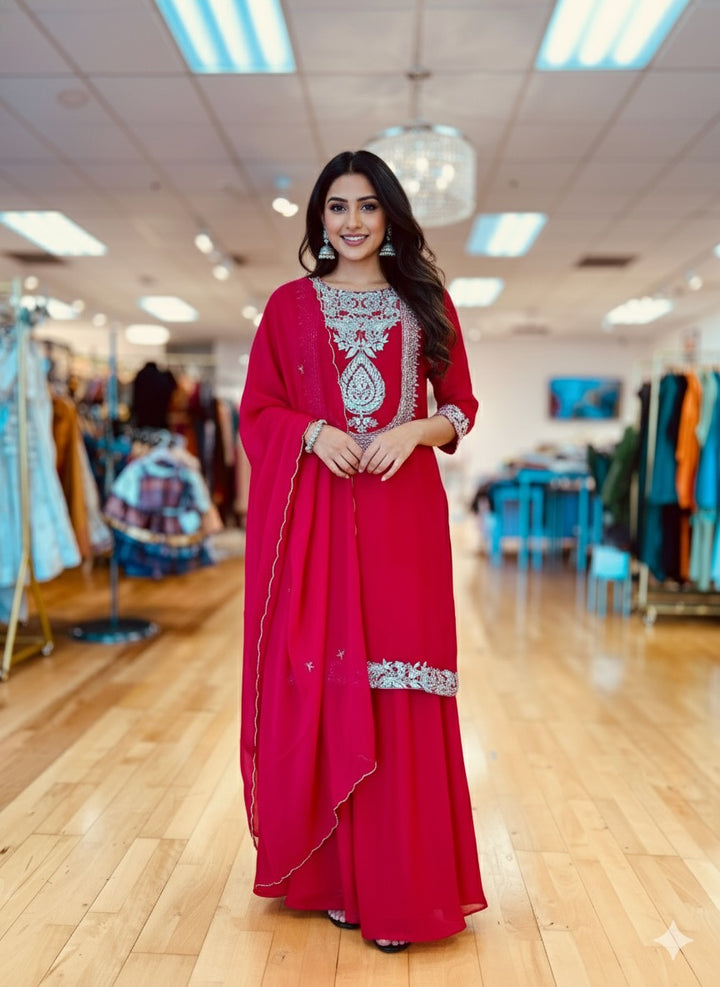 Red Embroidered Sharara