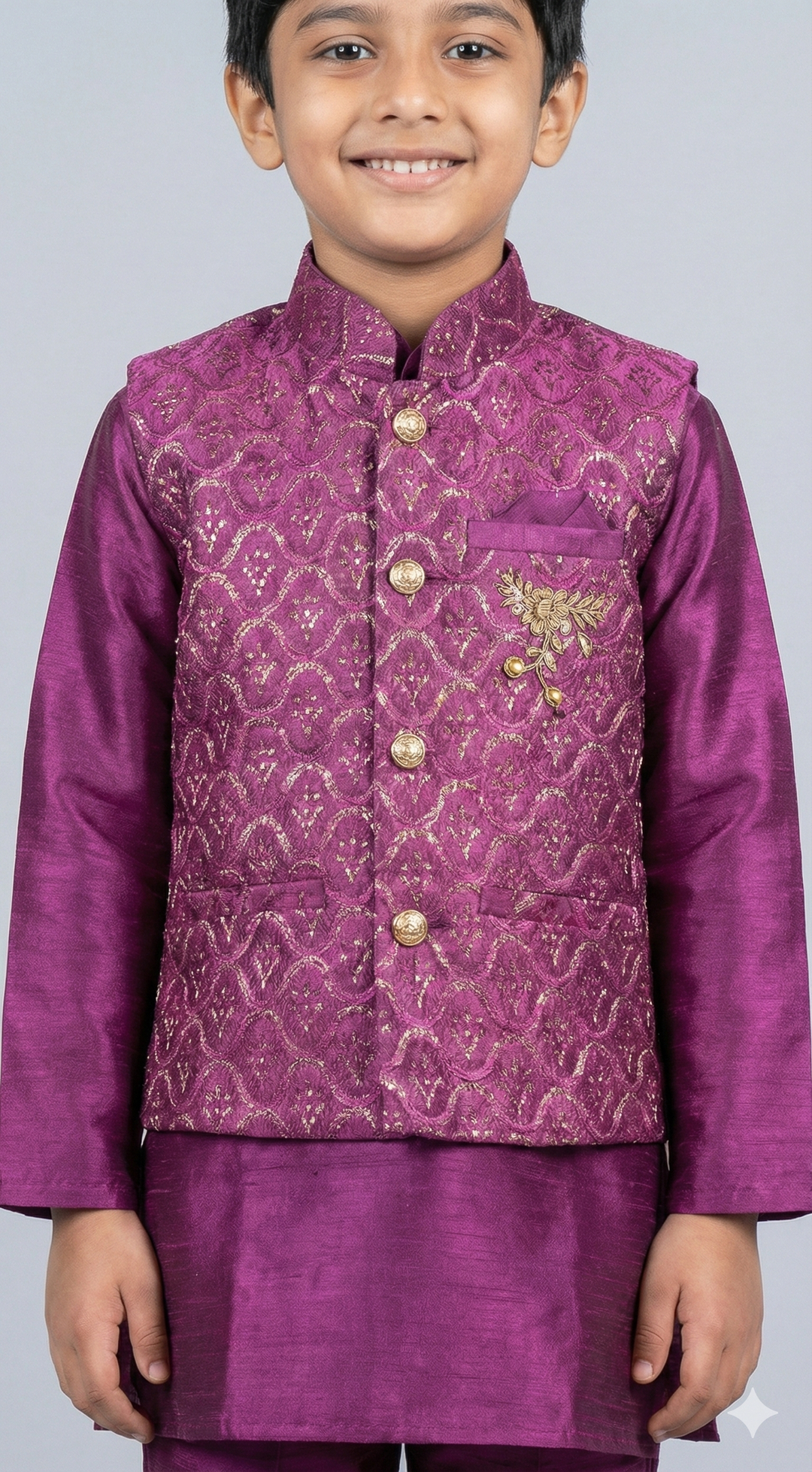 Burgundy Kurta Set With Sequins Vest