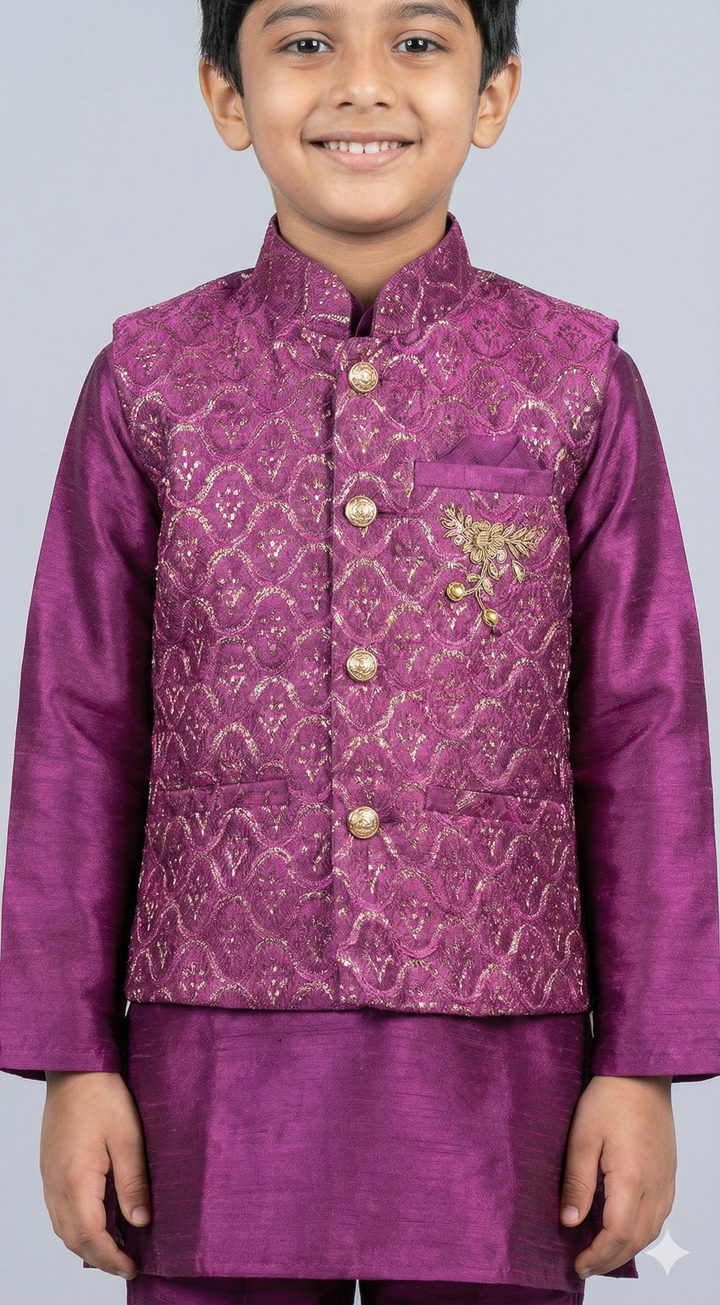 Burgundy Kurta Set With Sequins Vest