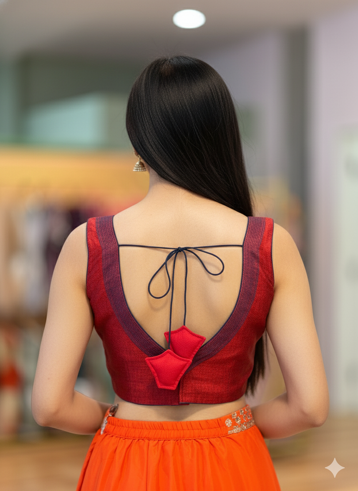 Red Linen Sleeveless Blouse