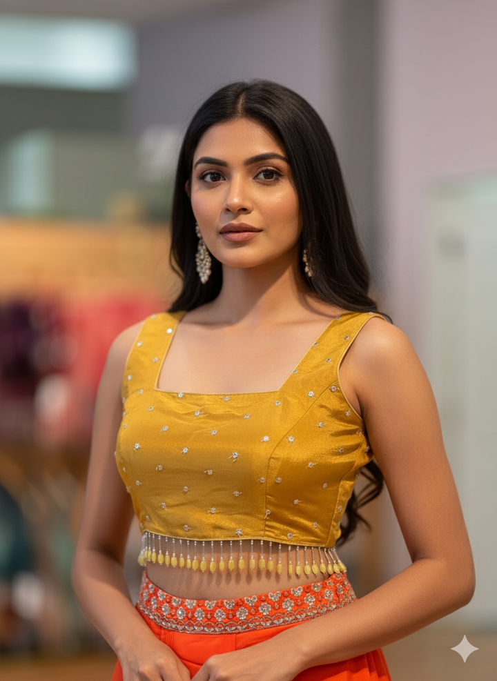 Mustard-Yellow Hand Embroidered Blouse