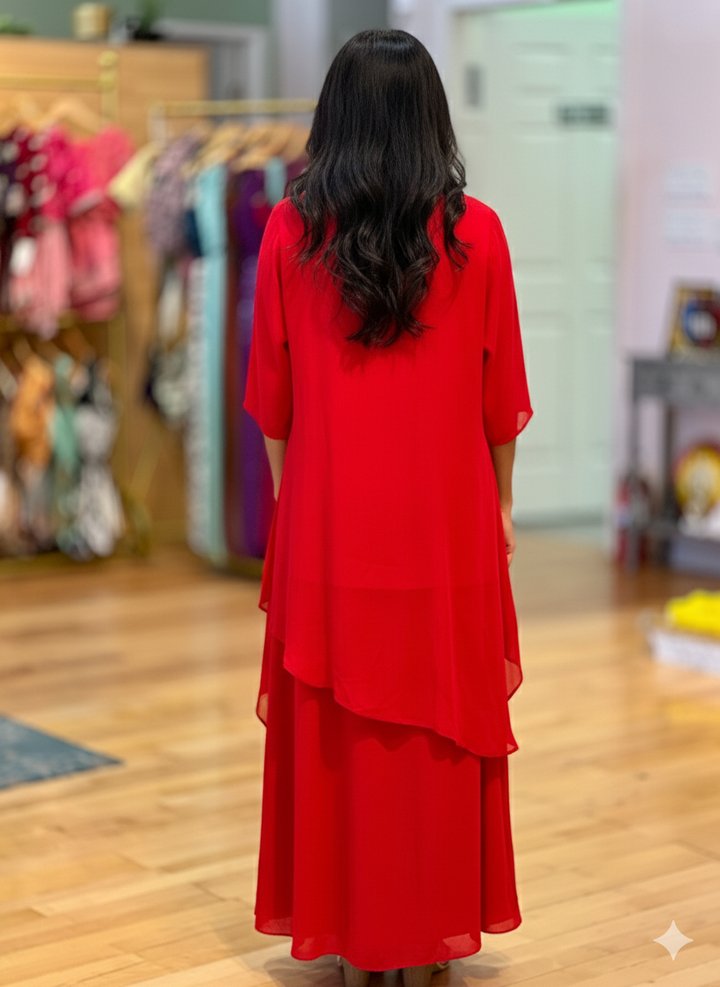 Red Embroidered Co-ord Set