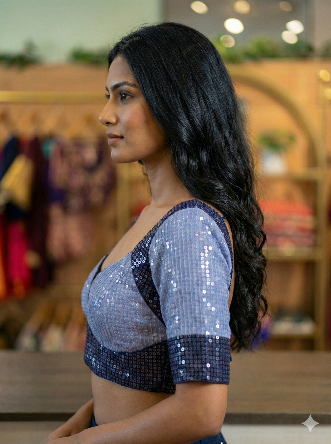 Light And Dark Blue Sequins Embroidered Madhubala Blouse