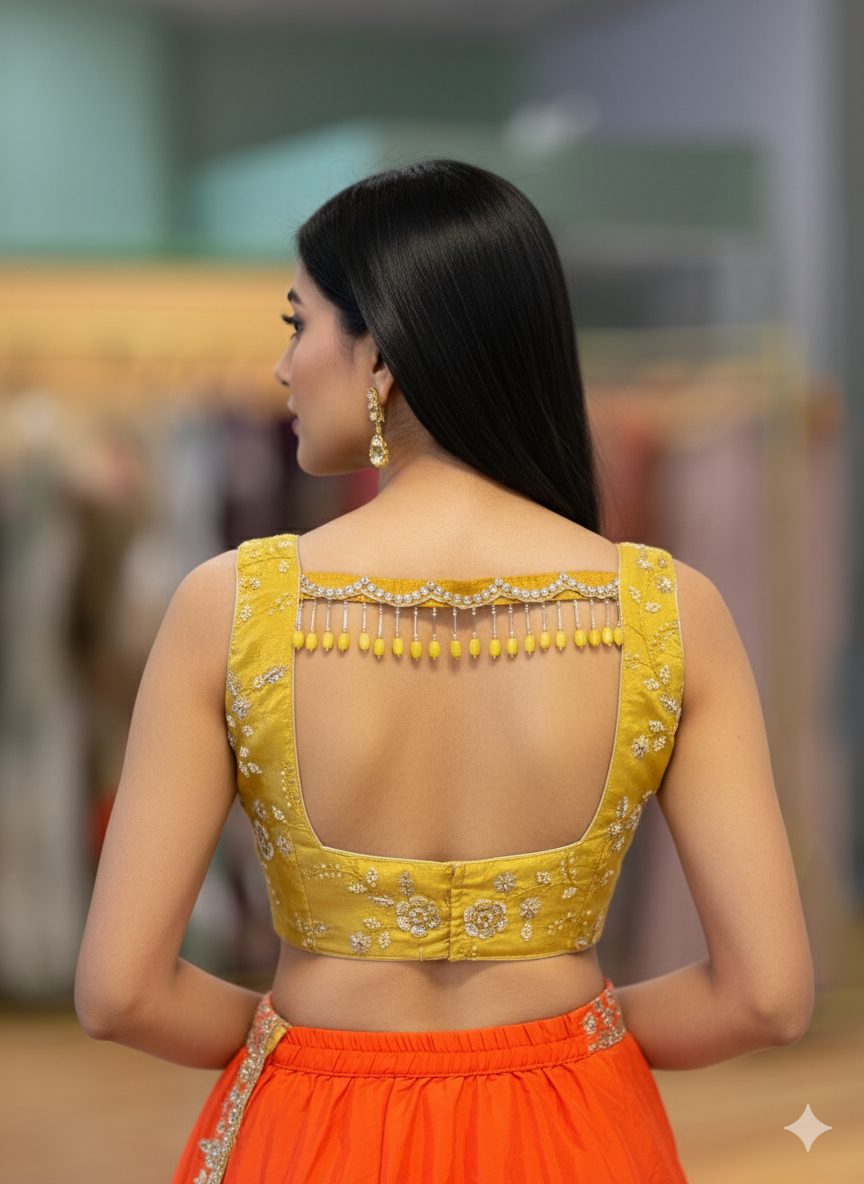 Yellow color Hand Embroidered Blouse