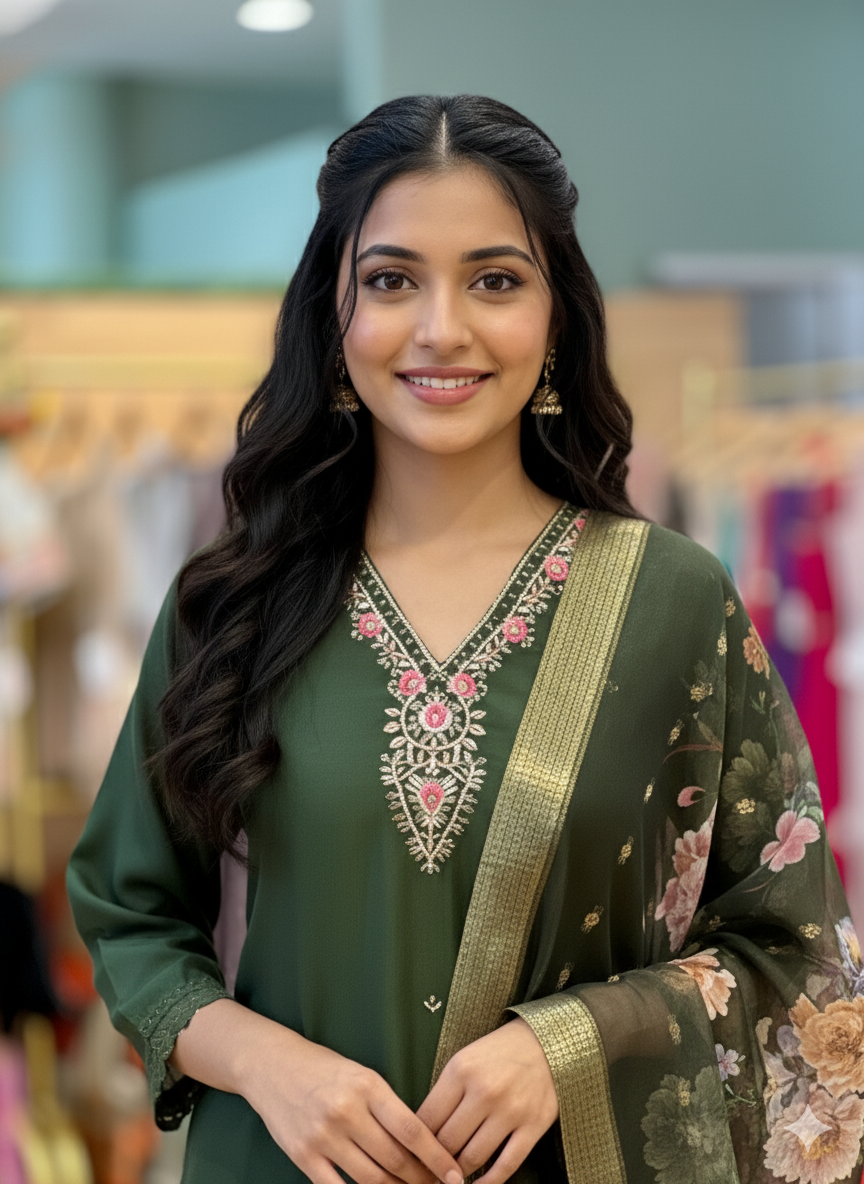 Leaf Green Embroidered Salwar Set