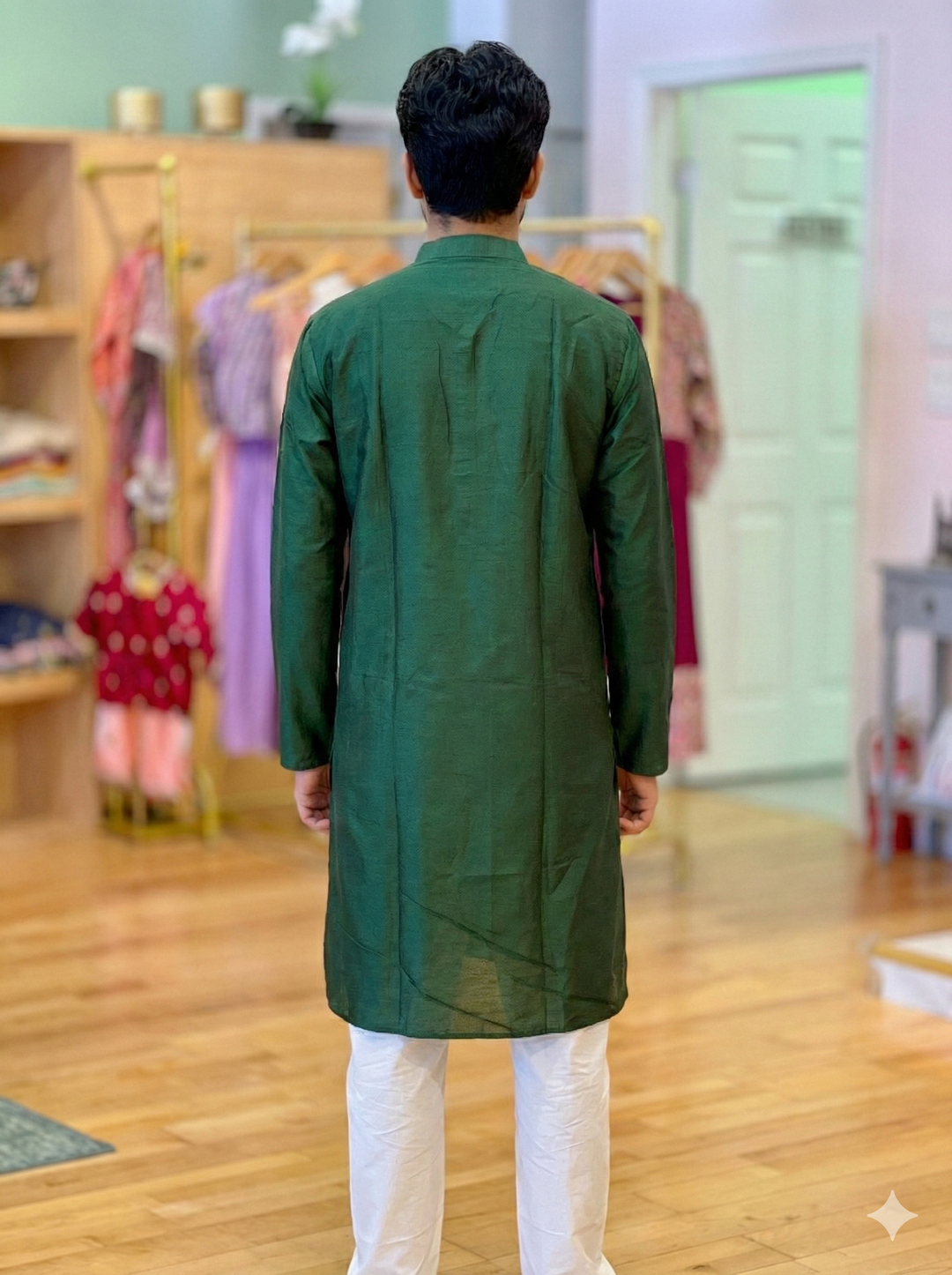Emerald Green Plain Silk Kurta