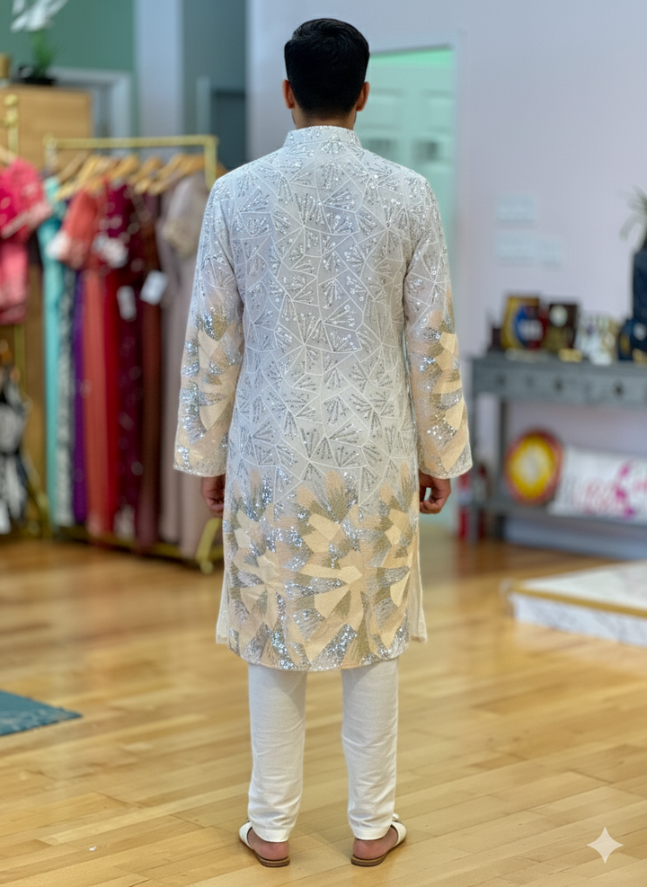 White Sequins Embroidered Kurta And Pajama