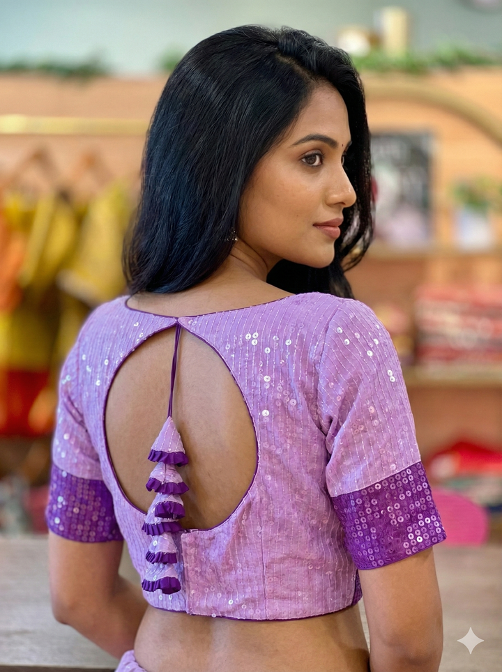 Light And Dark Purple Sequins Embroidered Blouse