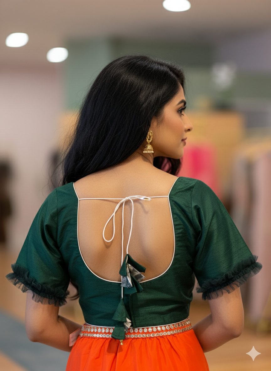 Bottle Green Raw SIlk Blouse