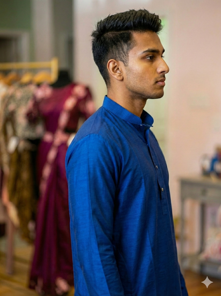Royal Blue Plain Silk Kurta