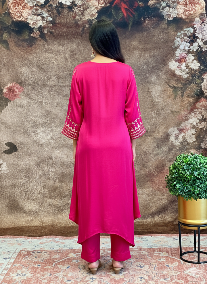 Dark Pink Assymetrical Style Co-Ord Set