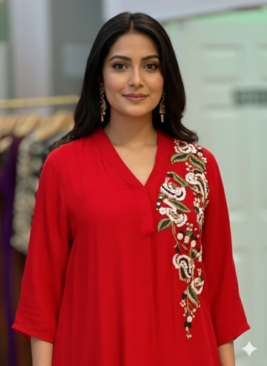 Red Embroidered Co-ord Set