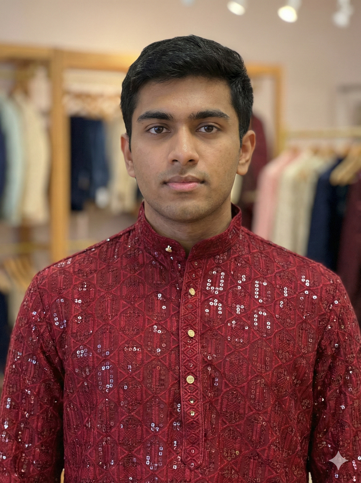 Maroon Sequins Embroidered Kurta