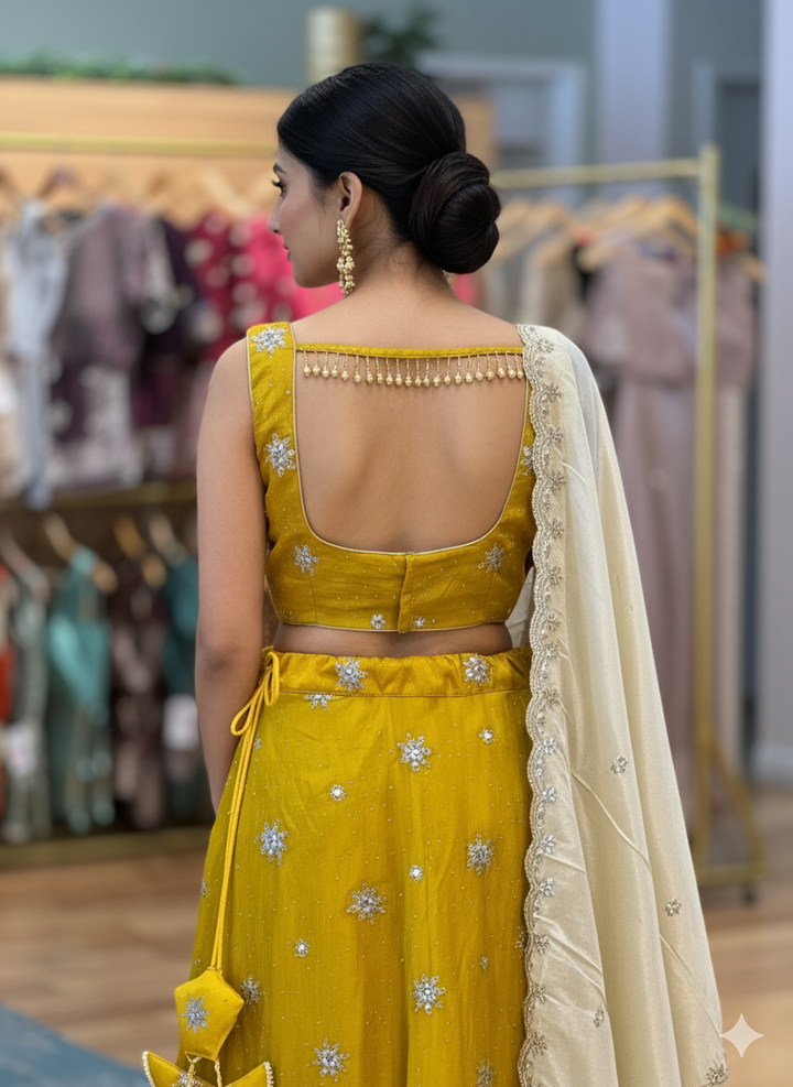 Mustard-Yellow Embroidered Lehenga Set