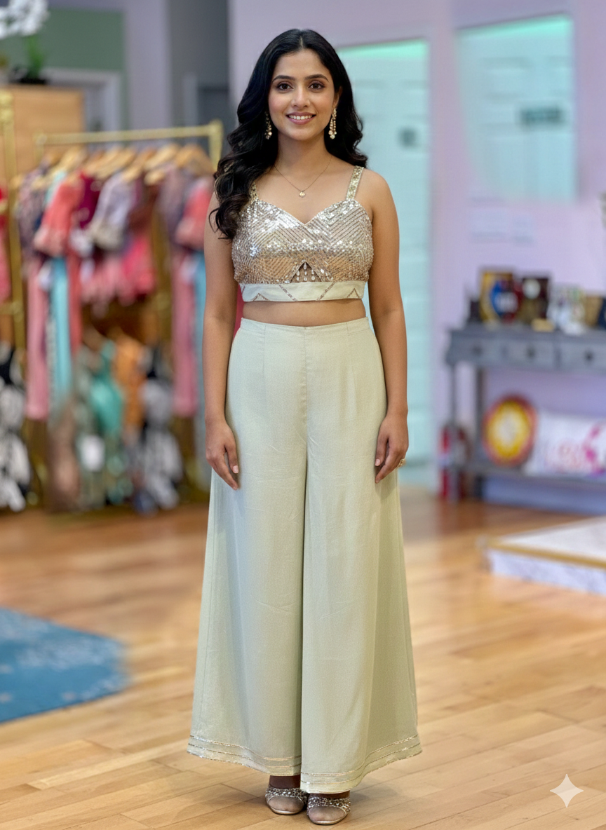 Pastel Mint Sharara Set With Jacket