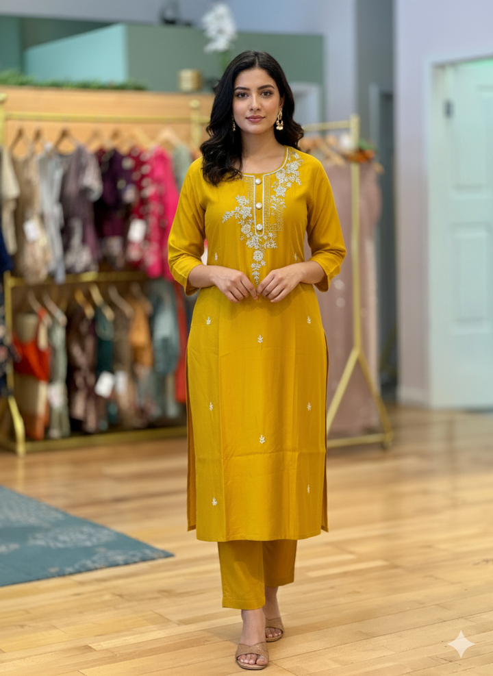 Mustard Yellow Embroidered Salwar Set