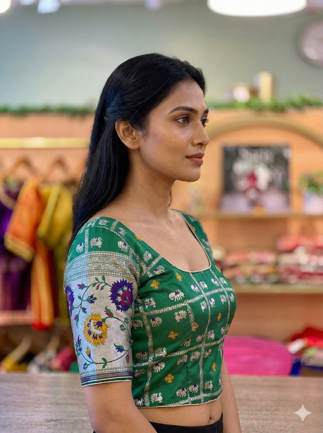 Green Banarasi Silk Blouse