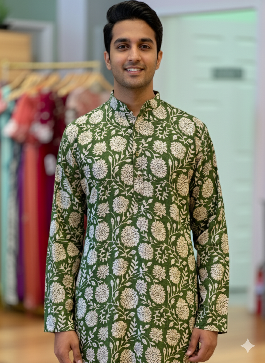 Floral Kalamkari Gaji-Silk Kurta