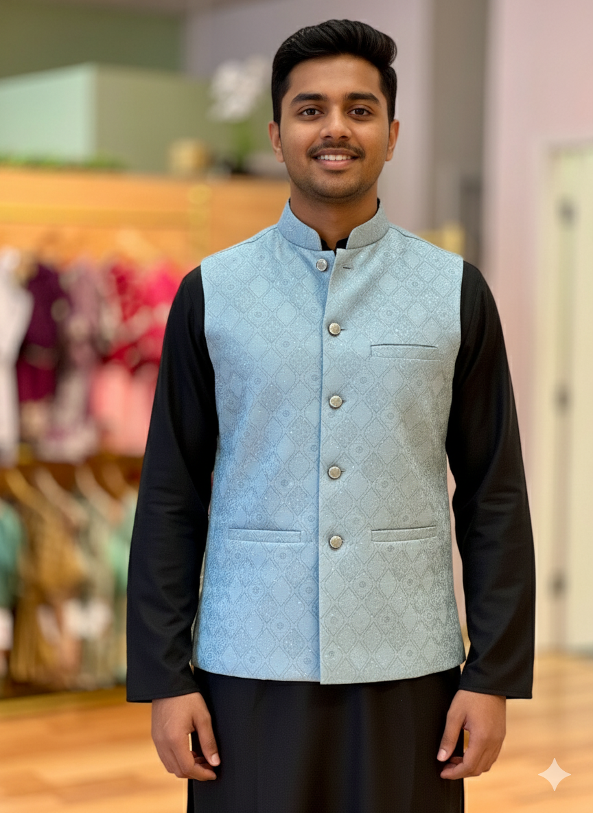 Sky Blue Color Banarasi Brocade Vest
