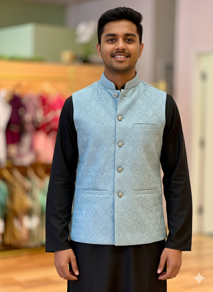 Sky Blue Color Banarasi Brocade Vest