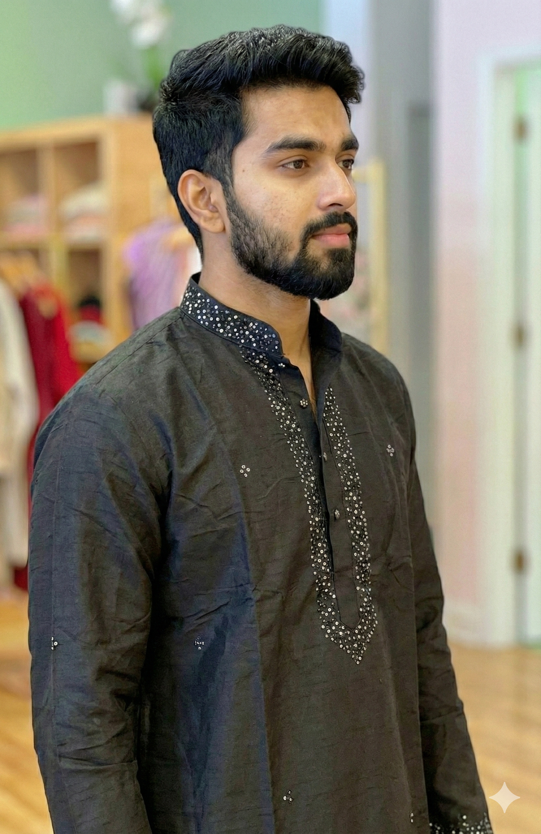 Sequins Yoke Silk Kurta