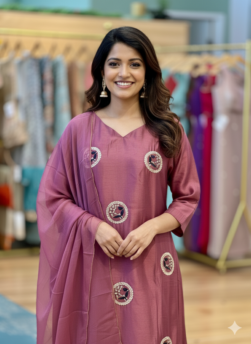 Dark Mauve Embroidered Salwar Set