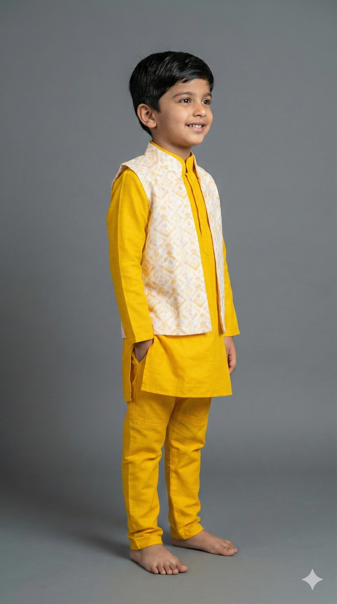 Yellow Kurta Set With Vest