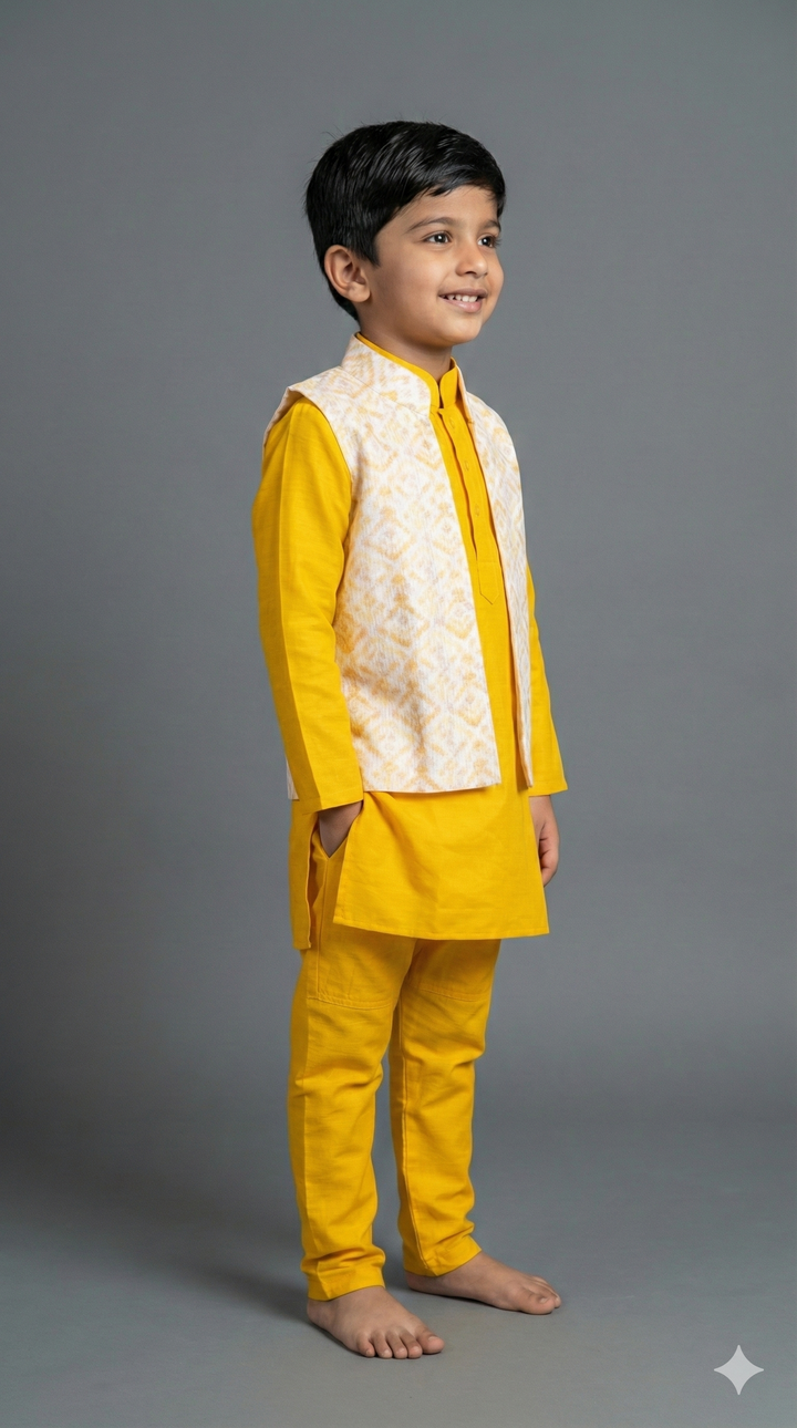 Yellow Kurta Set With Vest