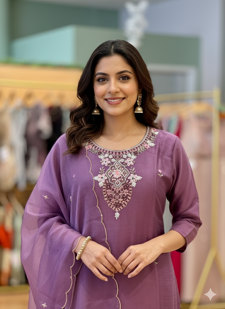 Purple Mauve Embroidered Salwar set