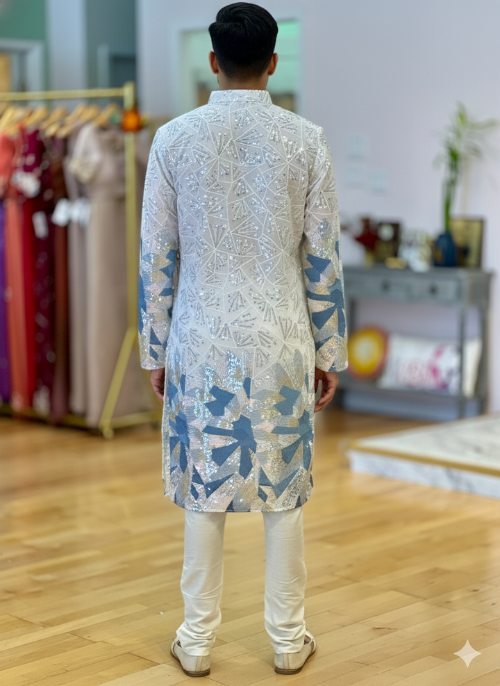 White Sequins Embroidered Kurta And Pajama