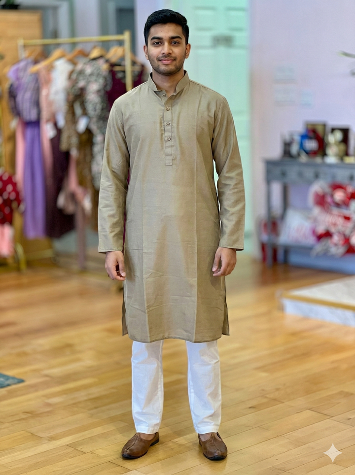 Warm Gray Plain Silk Kurta