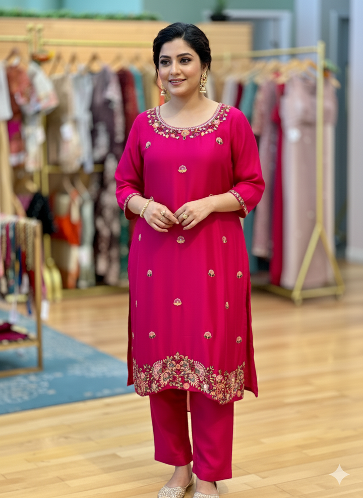 Dark Pink Embroidered Salwar Set