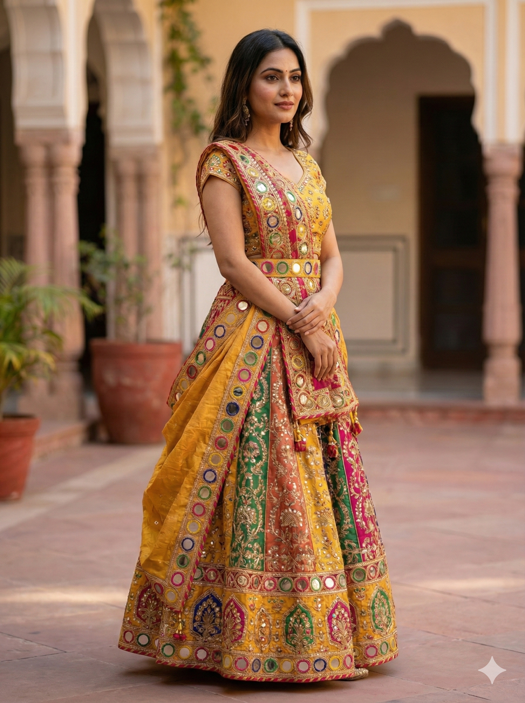 Yellow with Multi-Colored Mirror Work Waist Belt