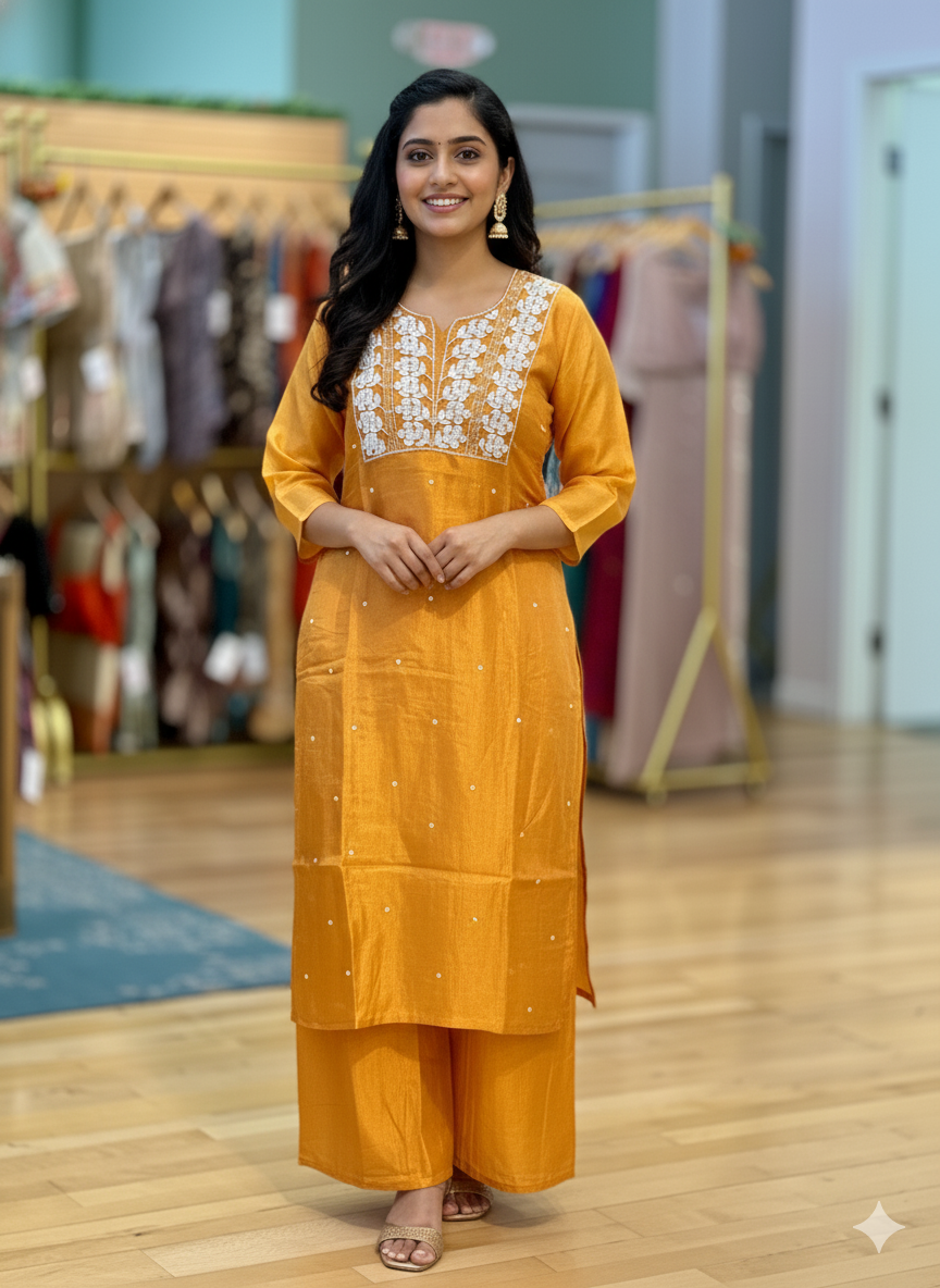 Apricot Embroidered Salwar Set