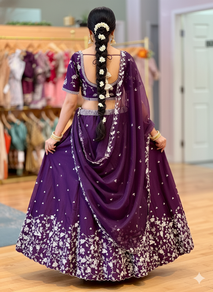Violet Pearl Hand Embroidered Lehenga