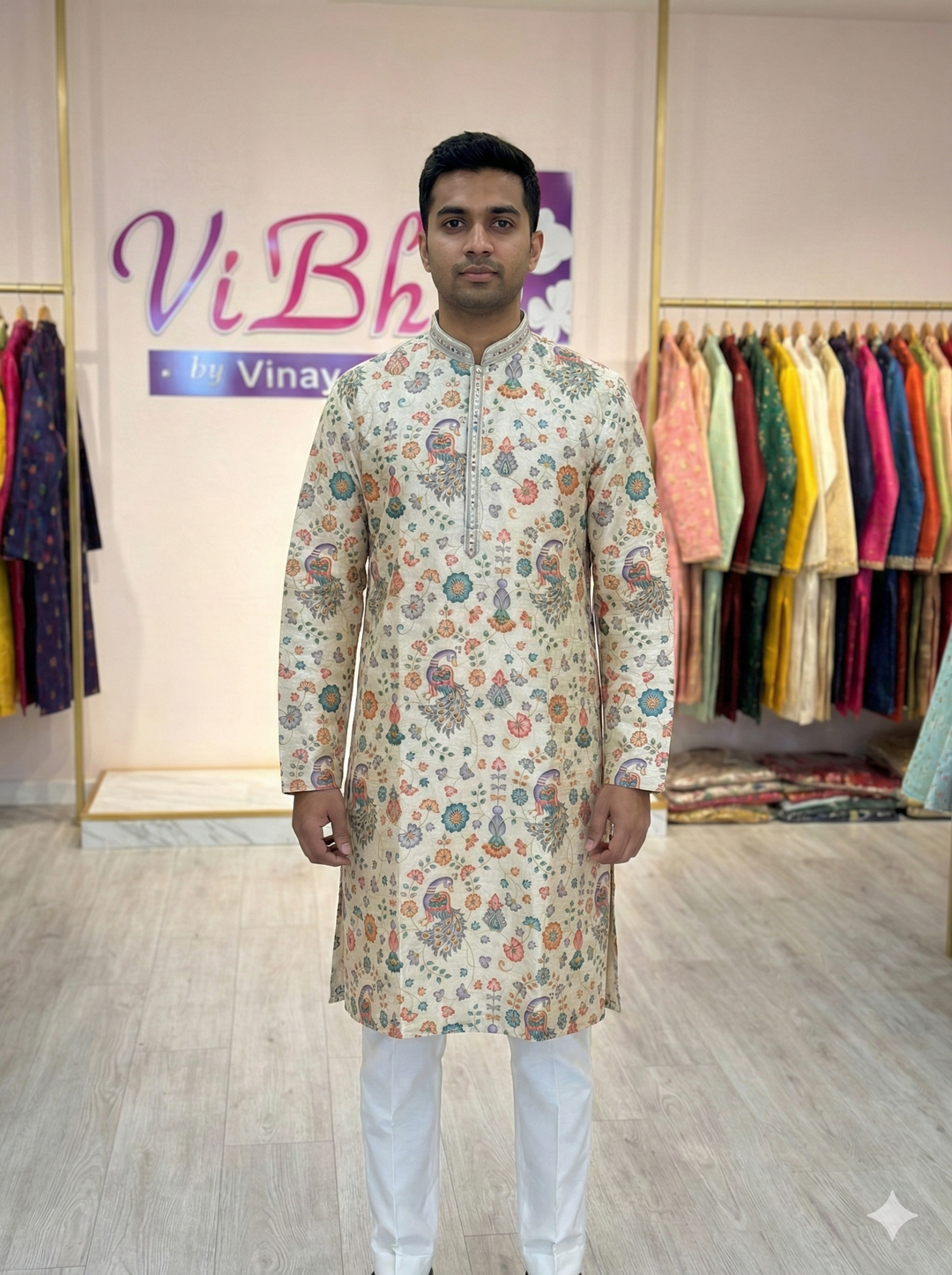 Ivory Position-Print Kurta Set