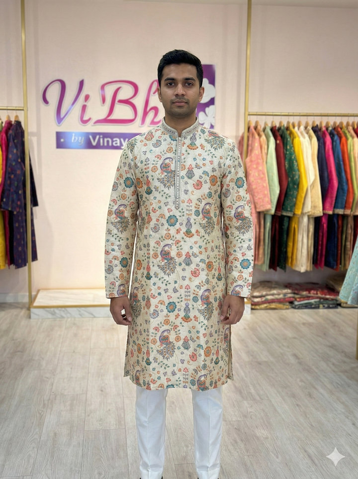 Ivory Position-Print Kurta Set