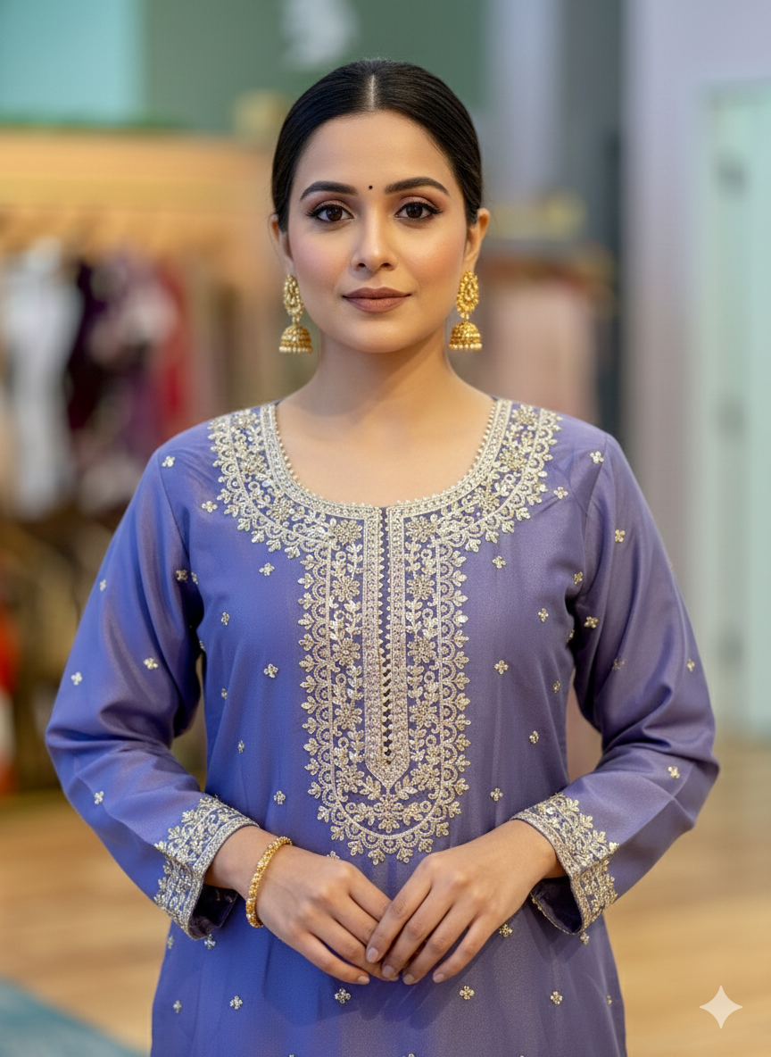 Iris Color Hand Embroidered Sharara Set